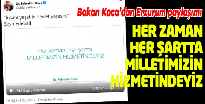 Bakan Koca’dan ‘insanı yaşat ki devlet yaşasın’ paylaşımı