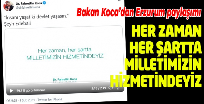 Bakan Koca’dan ‘insanı yaşat ki devlet yaşasın’ paylaşımı