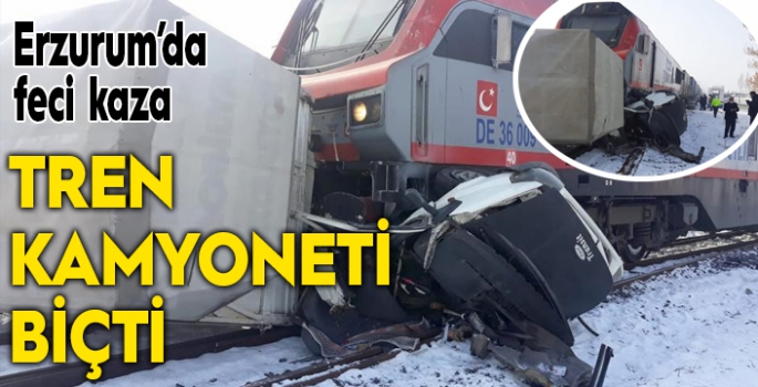 Erzurum’da tren kamyonete çarptı: 1 yaralı