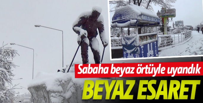 Erzurum sabaha beyaz örtüyle uyandı