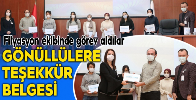 Gönüllü filyasyon ekibine teşekkür belgesi verildi