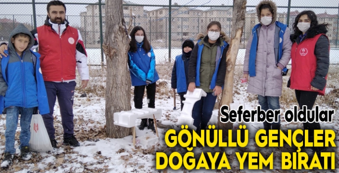 Gönüllü gençler doğadaki hayvanlara yem bıraktı