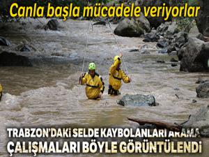 Araklı'daki selde kaybolan 3 vatandaşı bulmak için verilen mücadele havadan böyle görüntülendi