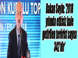 Bakan Soylu: '2018 yılında etkisiz hale getirilen terörist sayısı 342'dir'