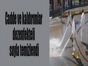 Cadde ve kaldırımlar dezenfekteli suyla temizlendi