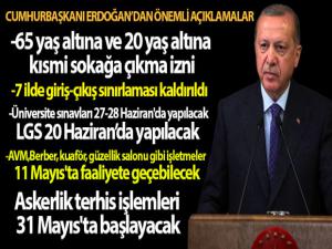 Cumhurbaşkanı Erdoğan: '65 yaş üstüne ve 20 yaş altına kısmi sokağa çıkma izni'