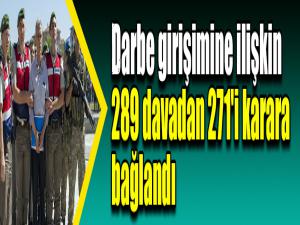 Darbe girişimine ilişkin 289 davadan 271'i karara bağlandı