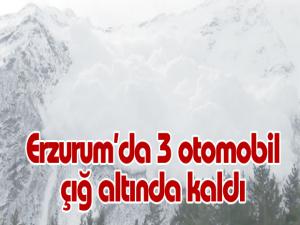 Erzurumda 3 otomobil çığ altında kaldı