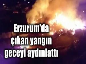 ERZURUMDA ÇIKAN YANGININ ALEVLERİ GECEYİ AYDINLATTI