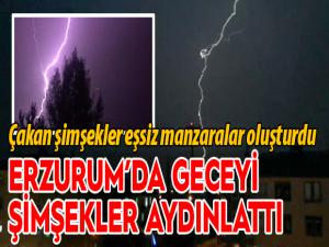 Erzurumda geceyi şimşekler aydınlattı