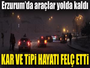 Erzurum'da kar ve tipi hayatı felç etti