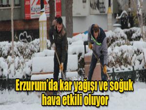 Erzurumda kar yağışı ve soğuk hava etkili oluyor