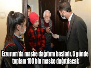 Erzurum'da maske dağıtımı başladı, 5 günde toplam 100 bin maske dağıtılacak