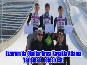 Erzurumda Okullar Arası Kayakla Atlama Yarışması nefes kesti