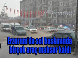 Erzurum'daki sel baskınında birçok araç yolda mahsur kaldı