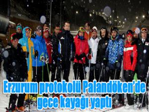 Erzurum protokolü Palandökende gece kayağı yaptı