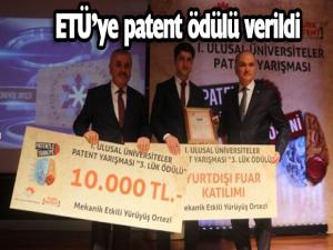 Erzurum Teknik Üniversitesine patent ödülü