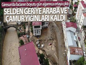 Giresun'un Dereli ilçesinde selin ortaya çıkardığı tablo havadan görüntülendi