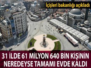 İçişleri Bakanlığı: '31 ilimizde toplam 63 milyon 640 bin vatandaşımızın neredeyse tamamı evlerinde kaldı'