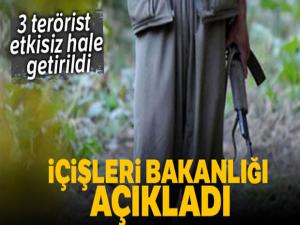 İçişleri Bakanlığı: 'Siirt'te 3 terörist etkisiz hale getirildi'