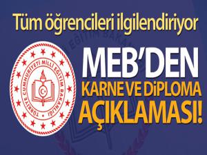 Milli Eğitim Bakanlığı'ndan karne ve diploma açıklaması!