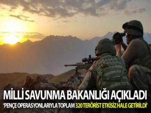 MSB: 'Irak kuzeyinde devam eden Pençe Operasyonları ile toplam 320 PKK'lı teröristi etkisiz hale getirdi'