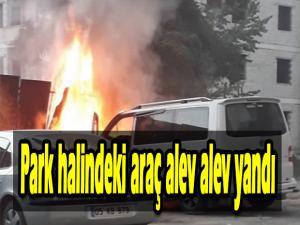 Park halindeki araç alev alev yandı