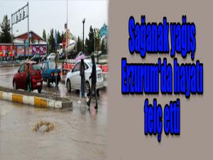 Sağanak yağış Erzurum'da hayatı felç etti