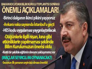 Sağlık Bakanı Koca: 'Korona virüsün birinci dalgasının ikinci pikini yaşadığımızı söyleyebilirim'