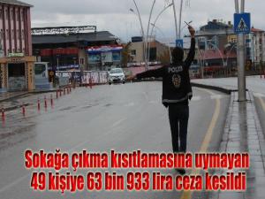 Sokağa çıkma kısıtlamasına uymayan 49 kişiye 63 bin 933 lira ceza kesildi