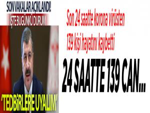 Son 24 saatte korona virüsten 139 kişi hayatını kaybetti