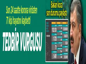 Son 24 saatte korona virüsten 71 kişi hayatını kaybetti