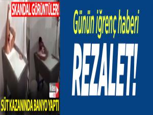 Süt kazanına girip banyo yaptı