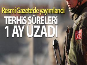 Terhis sürelerinin 1 ay uzatılmasına ilişkin Cumhurbaşkanı Kararı Resmi Gazete'de