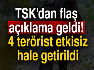 TSK'dan flaş açıklama geldi! 4 terörist etkisiz hale getirildi