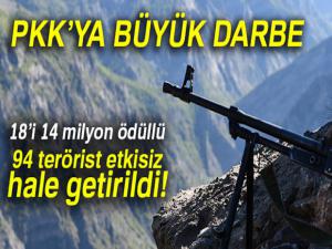 Tunceli'de 18i 14 milyon ödüllü, 94 terörist etkisiz hale getirildi
