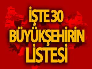 Türkiye'deki 30 büyükşehir