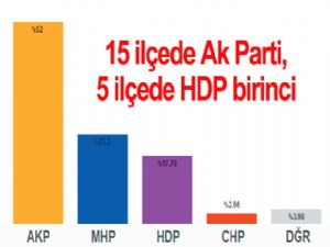 15 ilçede AK Parti 5 ilçede HDP birinci
