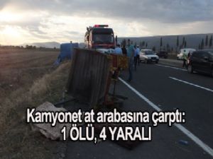 KAMYONET AT ARABASINA ÇARPTI: 1 ÖLÜ, 4 YARALI