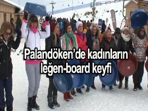 Palandöken'de kadınların leğen-board keyfi