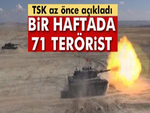 TSK: Son 1 hafta içerisinde 71 terörist etkisiz hale getirildi