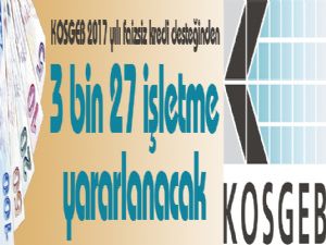 KOSGEB 2017 yılı faizsiz kredi desteğinden 3 bin 27 işletme yararlanacak