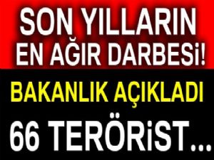 İçişleri Bakanlığı açıkladı: 66 terörist etkisiz hale getirildi...