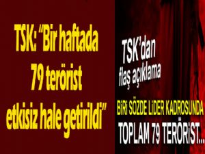 TSK: Bir haftada 79 terörist etkisiz hale getirildi