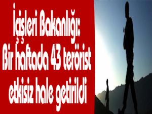 İçişleri Bakanlığı: Bir haftada 43 terörist etkisiz hale getirildi