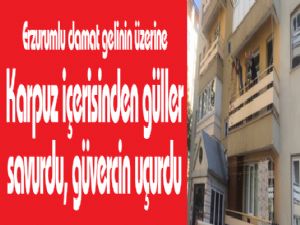 Erzurumlu damat gelinin üzerine karpuz içerisinden güller savurdu, güvercin uçurdu 