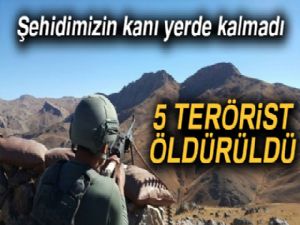 Şehidin kanı yerde kalmadı: 5 terörist öldürüldü
