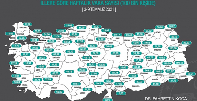 İllere göre haftalık vaka haritası açıklandı