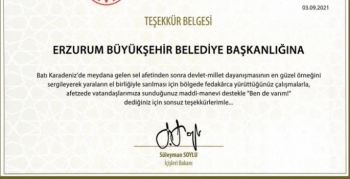 Bakan Soylu’dan Büyükşehir’e teşekkür belgesi