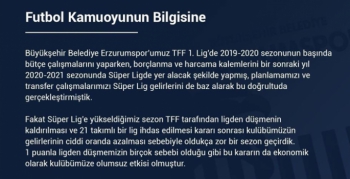 BB Erzurumspor TFF’ye başvurdu